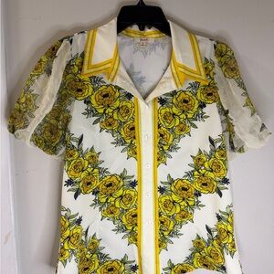 Floral Yellow and White Blouse